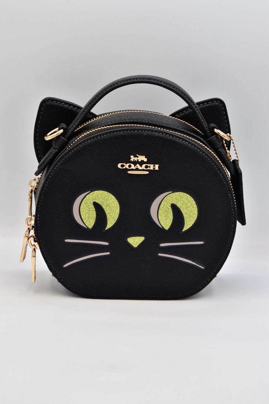 Coach Canteen Crossbody With Halloween Cat Crossgrain Leather Black Green CW467